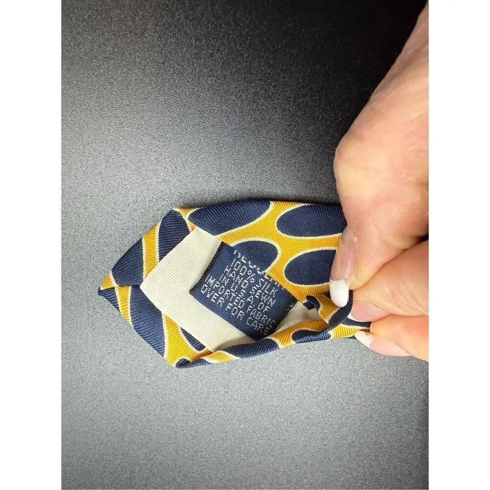 Lands’ End Men’s 100% Silk Neck Tie Yellow Blue Oval